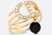 Load image into Gallery viewer, Petit CD Ring • Gold-Finish Metal with a Black Resin Pearl and Silver-Tone Crystals

