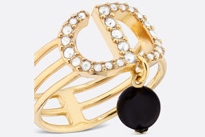 Petit CD Ring • Gold-Finish Metal with a Black Resin Pearl and Silver-Tone Crystals