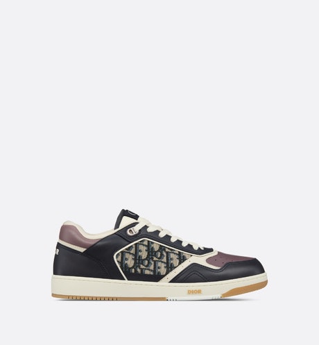 B27 Low-Top Sneaker • Deep Blue and Plum Smooth Calfskin with Beige and Black Dior Oblique Jacquard