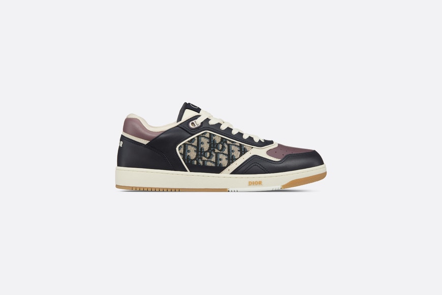 B27 Low-Top Sneaker • Deep Blue and Plum Smooth Calfskin with Beige and Black Dior Oblique Jacquard