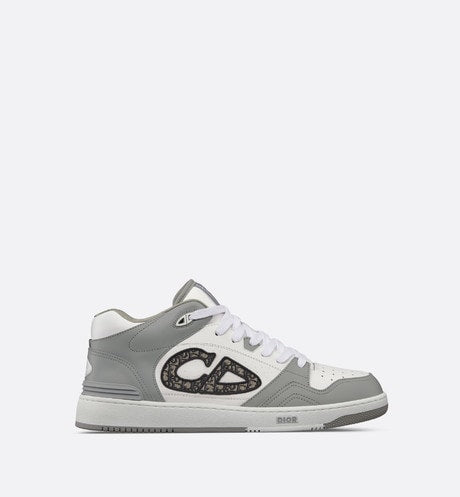 B57 Mid-Top Sneaker • Gray and White Smooth Calfskin with Beige and Black Dior Oblique Jacquard