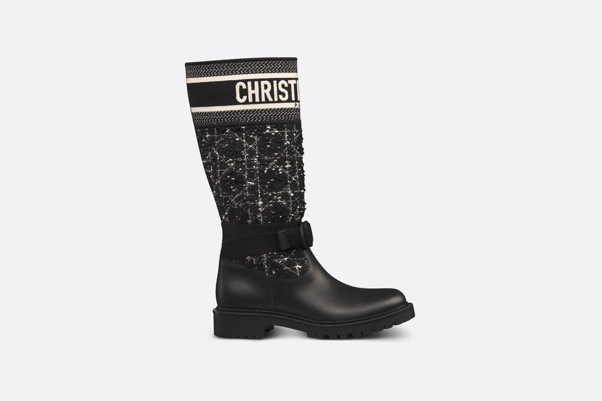 D-Major Boot • Black Calfskin with Black and White Cannage Tweed