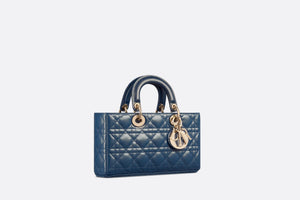 Medium Lady D-Joy Bag • Pastel Midnight Blue Glossy Iridescent Cannage Calfskin