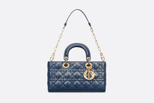 Load image into Gallery viewer, Medium Lady D-Joy Bag • Pastel Midnight Blue Glossy Iridescent Cannage Calfskin
