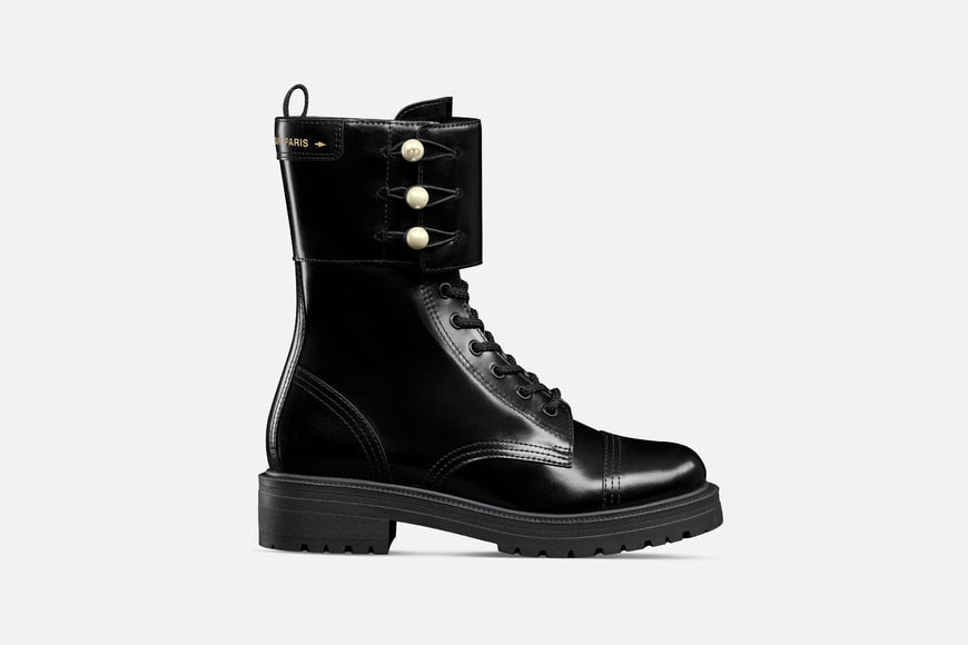 D-Strike Ankle Boot • Black Matte Calfskin and White Resin Pearls