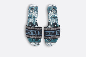 Dway Slide • Denim Blue Multicolor Embroidered Cotton with Butterfly Bandana Motif