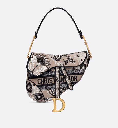 Saddle Bag • Beige Multicolor Butterfly Bandana Embroidery