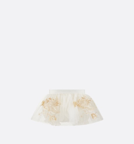 Baby Short Skirt • Ivory Tulle with Gold-Tone Seasonal Floral Embroidery