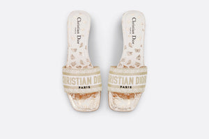 Dway Heeled Slide • White and Gold-Tone Gradient Butterflies Embroidered Cotton with Metallic Thread