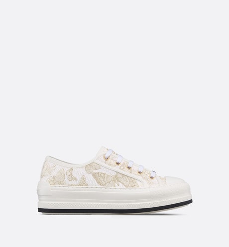 Walk'n'Dior Platform Sneaker • White and Gold-Tone Toile de Jouy Mexico Embroidered Cotton with Metallic Thread