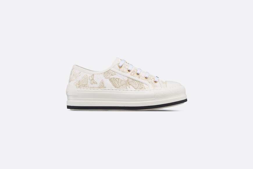 Walk'n'Dior Platform Sneaker • White and Gold-Tone Toile de Jouy Mexico Embroidered Cotton with Metallic Thread