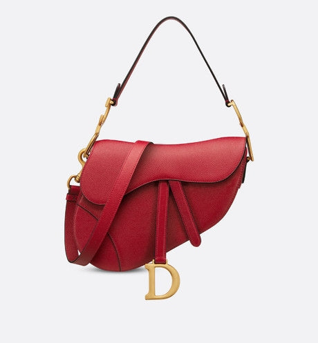 Saddle Bag with Strap • Amaryllis Red Grained Calfskin