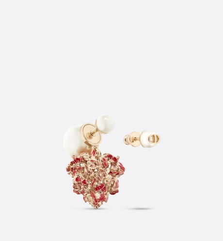 Dior Tribales Earrings • Gold-Finish Metal with White Resin Pearls and Red Lacquer