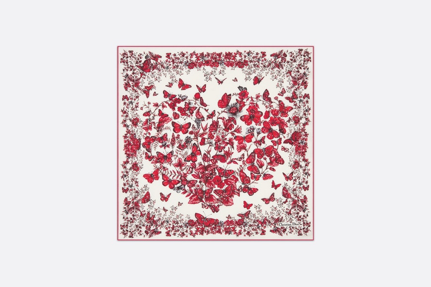 Le Cœur des Papillons 70 Square Scarf • White and Red Silk Twill