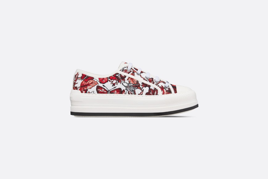 Walk'n'Dior Platform Sneaker • White and Red Embroidered Cotton with Le Cœur des Papillons Motif