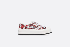 Walk'n'Dior Platform Sneaker • White and Red Embroidered Cotton with Le Cœur des Papillons Motif
