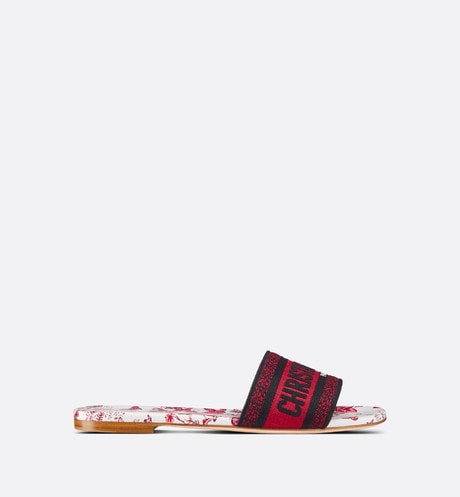 Dway Slide • White and Red Embroidered Cotton with Le Cœur des Papillons Motif