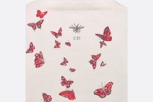 T-Shirt • White Cotton Jersey with Red Le Cœur des Papillons Motif