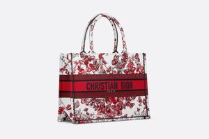 Medium Dior Book Tote • White and Red Le Cœur des Papillons Embroidery (36 x 27.5 x 16.5 cm)