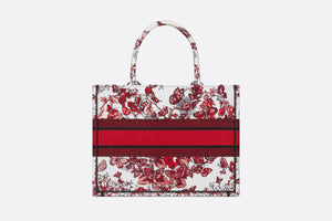 Medium Dior Book Tote • White and Red Le Cœur des Papillons Embroidery (36 x 27.5 x 16.5 cm)