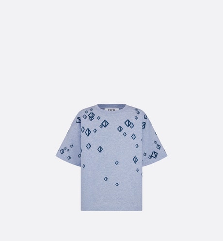 Kid's T-Shirt • Heathered Blue Cotton Jersey Printed with Deep Blue Cascade of CD Diamond Motifs