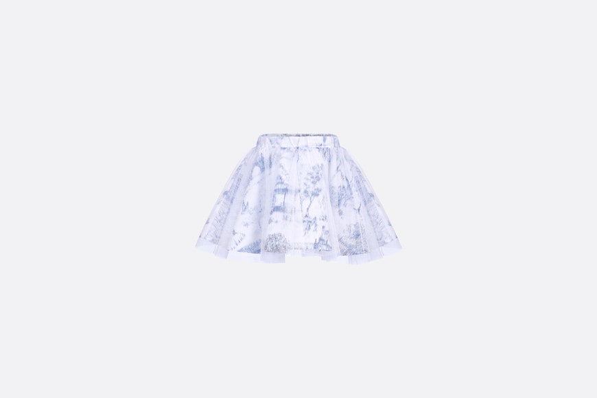 Kid's Short Flared Skirt • Ivory Technical Fabric with Blue Toile de Jouy Paris Print and Ivory Tulle