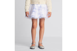 Kid's Short Flared Skirt • Ivory Technical Fabric with Blue Toile de Jouy Paris Print and Ivory Tulle