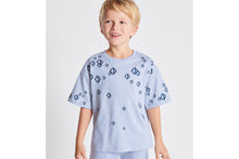 Load image into Gallery viewer, Kid&#39;s T-Shirt • Heathered Blue Cotton Jersey Printed with Deep Blue Cascade of CD Diamond Motifs
