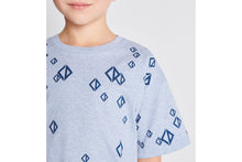 Load image into Gallery viewer, Kid&#39;s T-Shirt • Heathered Blue Cotton Jersey Printed with Deep Blue Cascade of CD Diamond Motifs

