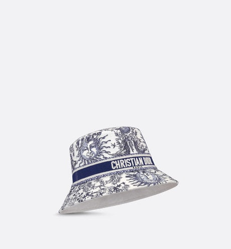 D-Bobby Toile de Jouy Mexico Small Brim Bucket Hat White and Gold-Tone  Embroidery