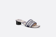 Load image into Gallery viewer, Dway Heeled Slide • Blue and White Embroidered Cotton with Toile de Jouy Soleil Motif
