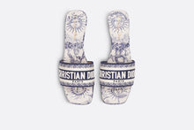 Load image into Gallery viewer, Dway Heeled Slide • Blue and White Embroidered Cotton with Toile de Jouy Soleil Motif
