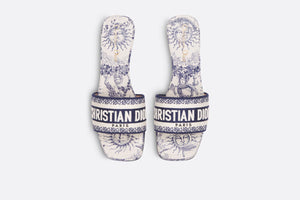 Dway Heeled Slide • Blue and White Embroidered Cotton with Toile de Jouy Soleil Motif