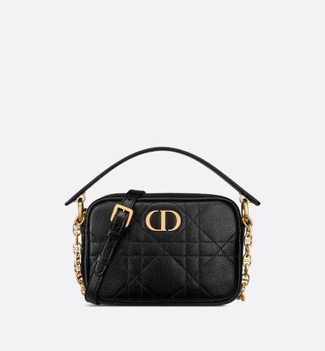 Small Dior Caro Top Handle Camera Bag • Black Macrocannage Calfskin