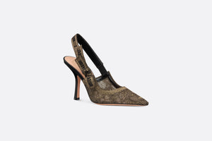Dior Or J'Adior Slingback Pump • Transparent Mesh Embroidered with Toile de Jouy Soleil Motif in Metallic Bronze-Tone Thread