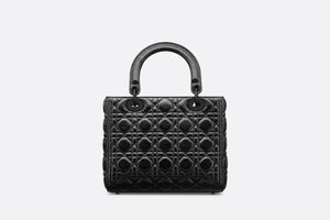 Medium Lady Dior Bag • Black Crinkled Cannage Calfskin