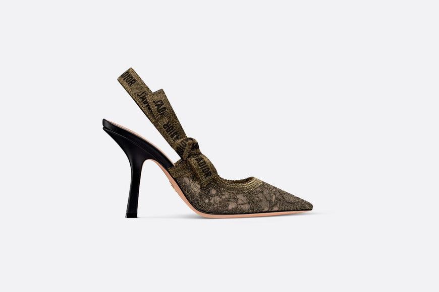Dior Or J'Adior Slingback Pump • Transparent Mesh Embroidered with Toile de Jouy Soleil Motif in Metallic Bronze-Tone Thread