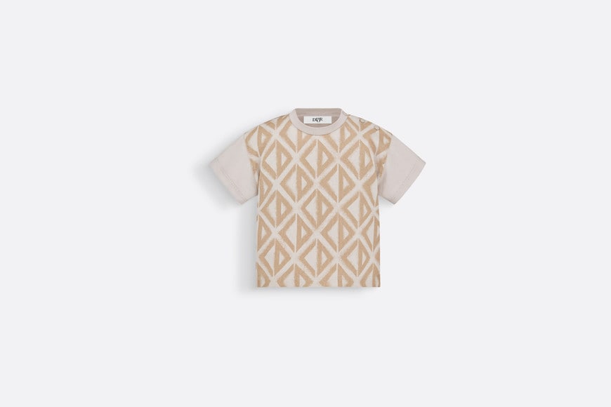 Baby T-Shirt • Ecru Cotton Jersey with Golden Beige Spray-Effect CD Diamond Print
