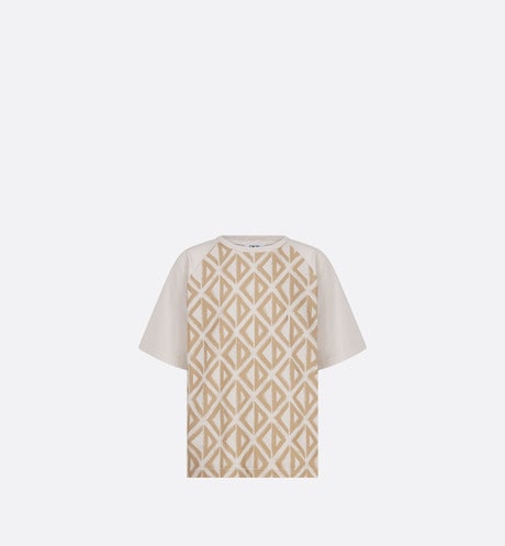 Kid's T-Shirt • Ecru Cotton Jersey with Golden Beige Spray-Effect CD Diamond Print