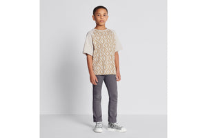 Kid's T-Shirt • Ecru Cotton Jersey with Golden Beige Spray-Effect CD Diamond Print