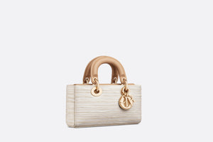 Small Dior Or Lady D-Joy Bag • Beige Canvas Embroidered with Metallic Gold-Tone Thread