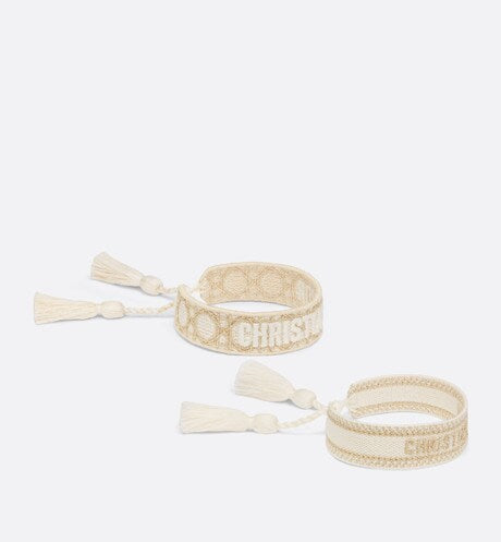Dior Or Christian Dior Bracelet Set • Gold-tone and White Cannage Embroidery
