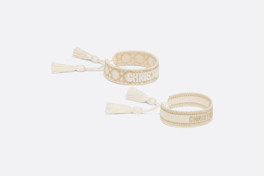 Dior Or Christian Dior Bracelet Set • Gold-tone and White Cannage Embroidery