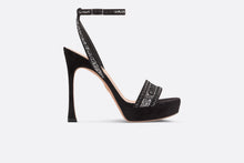 Load image into Gallery viewer, Dior Or Dway Heeled Sandal • Black Cotton Embroidered with Thread and Silver-Tone Strass
