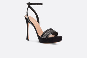 Dior Or Dway Heeled Sandal • Black Cotton Embroidered with Thread and Silver-Tone Strass