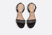 Load image into Gallery viewer, Dior Or Dway Heeled Sandal • Black Cotton Embroidered with Thread and Silver-Tone Strass
