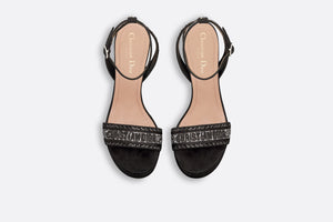 Dior Or Dway Heeled Sandal • Black Cotton Embroidered with Thread and Silver-Tone Strass