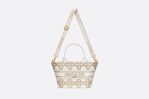 Hat Basket Bag • White and Gold-Tone Macrocannage Embroidery