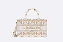 Load image into Gallery viewer, Dior Or Mini Dior Book Tote with Strap • Gold-Tone and White Macrocannage Embroidery (21.5 x 13 x 7.5 cm)
