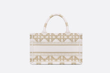 Load image into Gallery viewer, Dior Or Mini Dior Book Tote with Strap • Gold-Tone and White Macrocannage Embroidery (21.5 x 13 x 7.5 cm)
